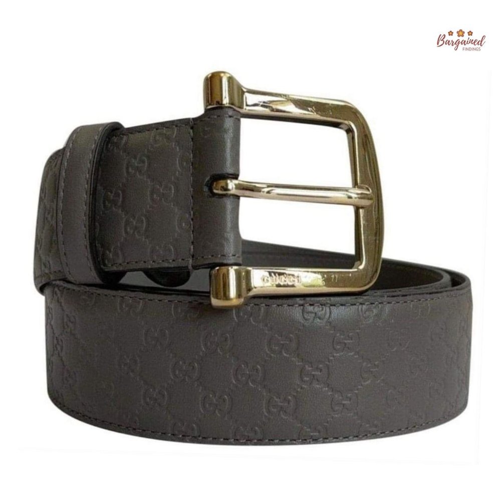 Authentic GUCCI Gray Microguccissima Leather Gold Buckle Belt 85/34 281548